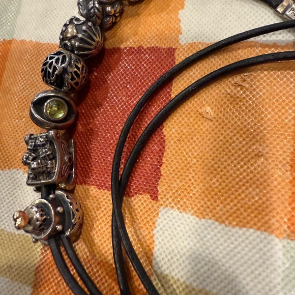 Pandora Leather Charm Bracelet w/ 8 Sterling Charms | 925 ALE | Authentic Set - Picture 2 of 6